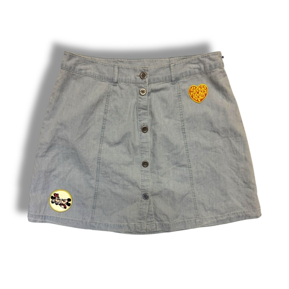 Light Denim Disney Button-Up Skirt with Patch’s Size L